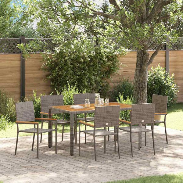 vidaXL Garden Dining Set 7 pcs Grey Poly Rattan