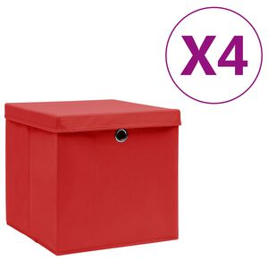 vidaXL Storage Boxes with Covers 4 pcs 28x28x28 cm Red