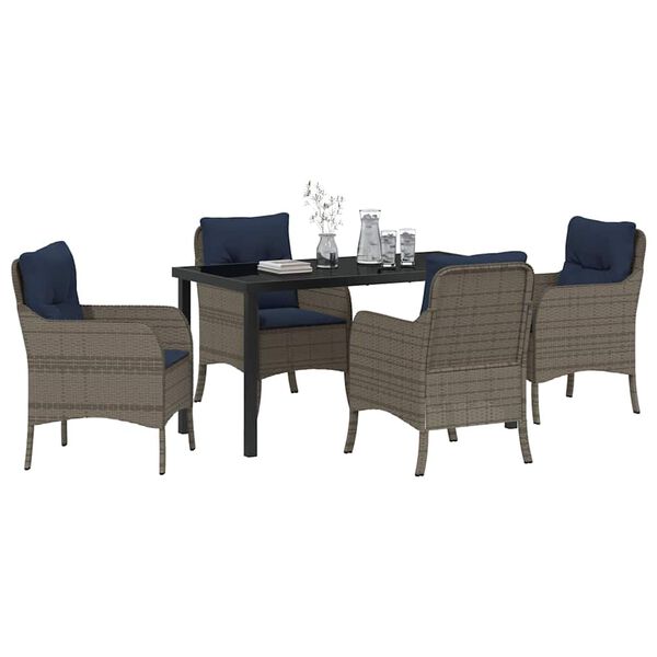 vidaXL Garden Dining Set with Cushion 5 pcs Grey Poly Rattan