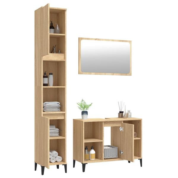 vidaXL 3 Piece Bathroom Furniture Set Sonoma Oak Engineered Wood