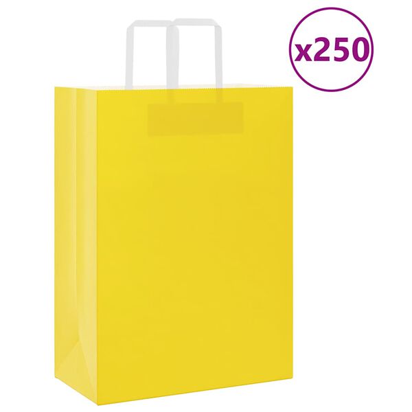 vidaXL Paper Bags 250 pcs with Handles Yellow 32x17x44 cm