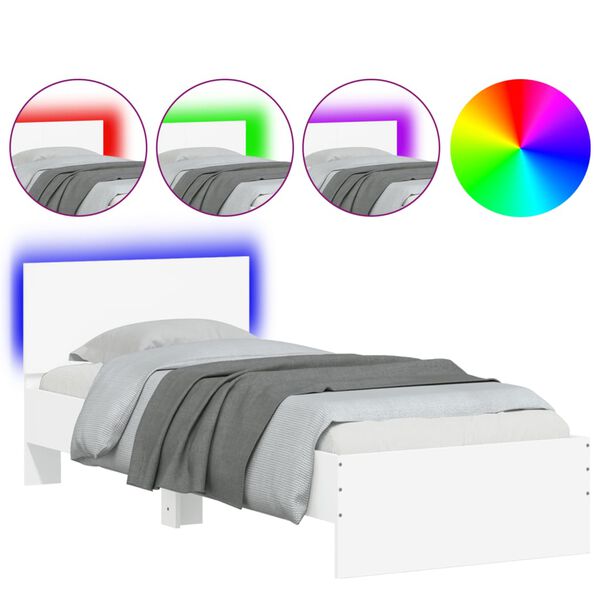 vidaXL Bed Frame without Mattress with LED Lights White 90x200 cm