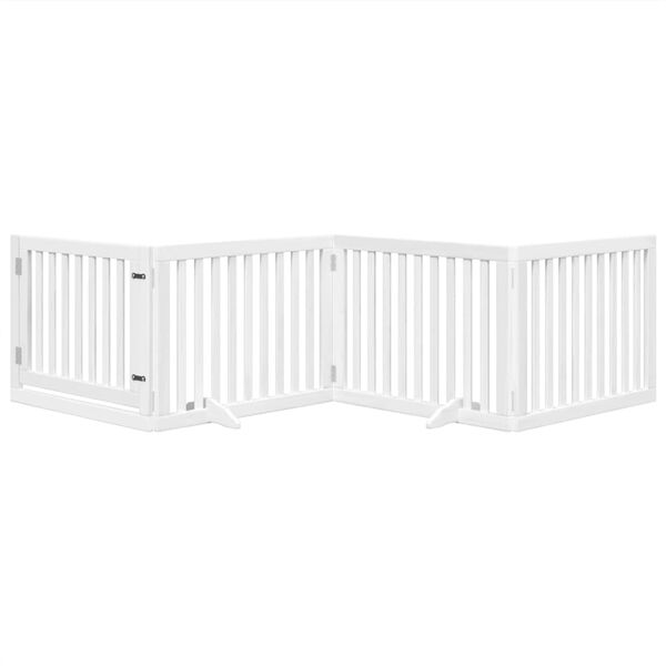 vidaXL Dog Gate with Door Foldable 4 Panels White 320 cm Poplar Wood