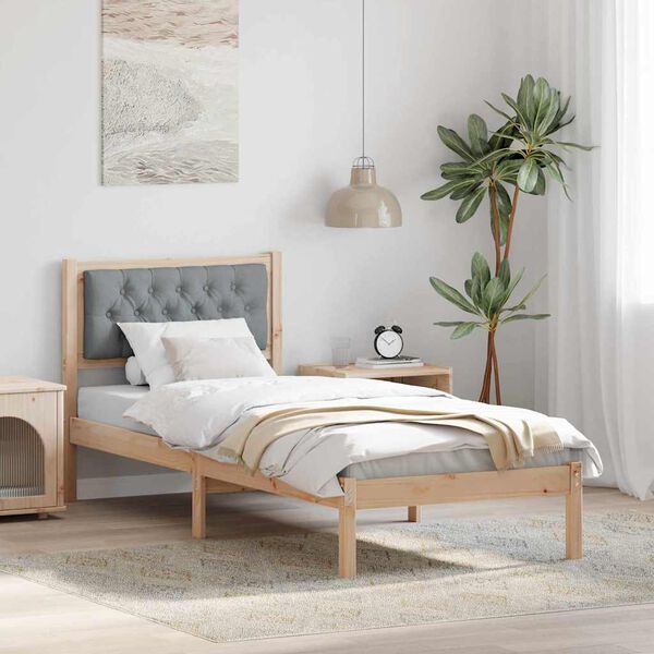 vidaXL Bed Frame with Headboard Light Grey 90 x 190 cm Solid Pine Wood