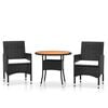 vidaXL 3 Piece Garden Bistro Set Poly Rattan and Solid Wood Black