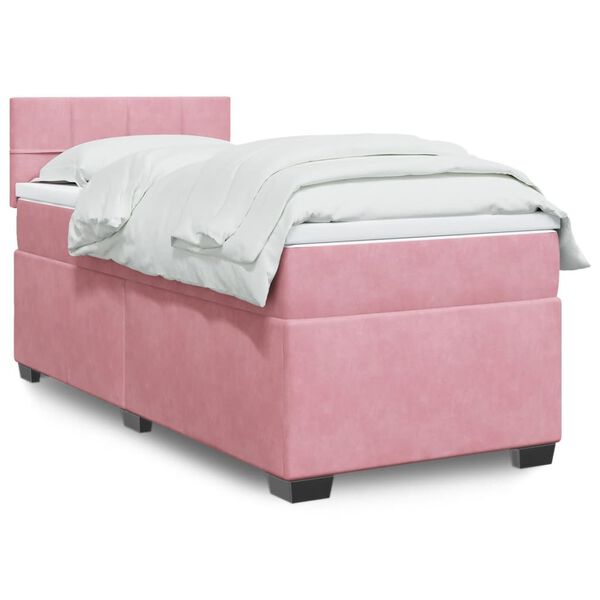 vidaXL Box Spring Bed with Mattress Pink 90x200 cm Velvet