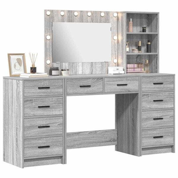 vidaXL Dressing Table with Drawer 3 pcs Grey Sonoma Engineered Wood