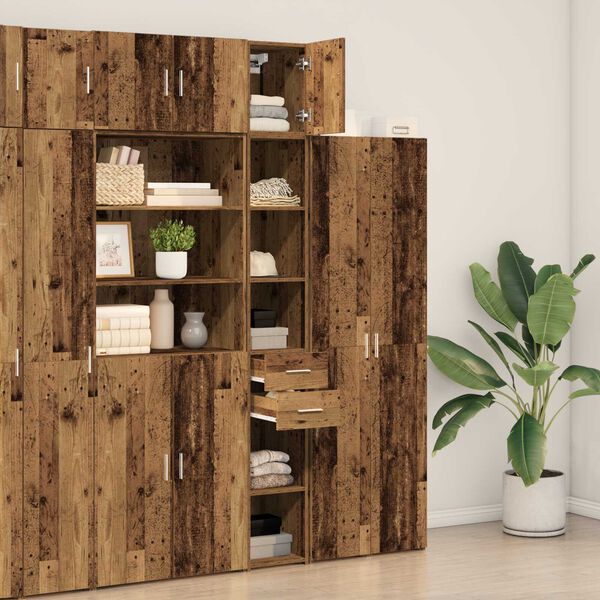 vidaXL Storage Cabinet with Drawer 2 pcs Old Wood 30 x 42.5 x 225 cm