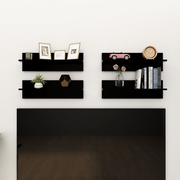 vidaXL Wall Shelf 4 pcs Black 60x11.5x18 cm Engineered Wood