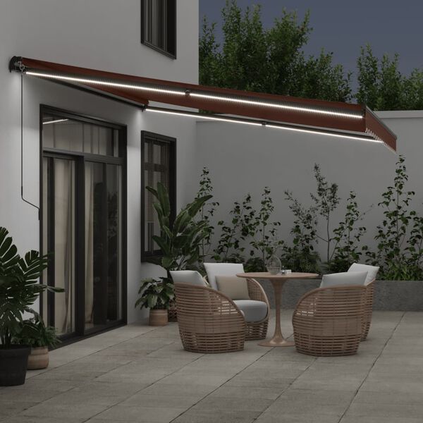 vidaXL Manual Retractable Awning with LED Brown 450x300 cm