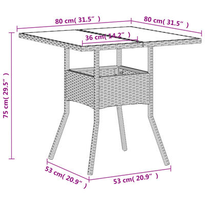 vidaXL Garden Table with Glass Top White 80x80x75 cm Poly Rattan