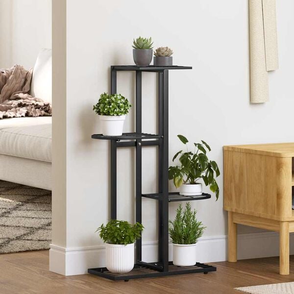 vidaXL 4-Floor Flower Stand 43x22x76 cm Black Metal