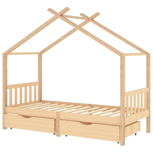 vidaXL Kids Bed Frame with Drawers Solid Pine Wood 90x200 cm