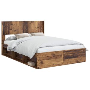vidaXL Bed Frame with Storage and Headboard Old Wood 150 x 200 cm