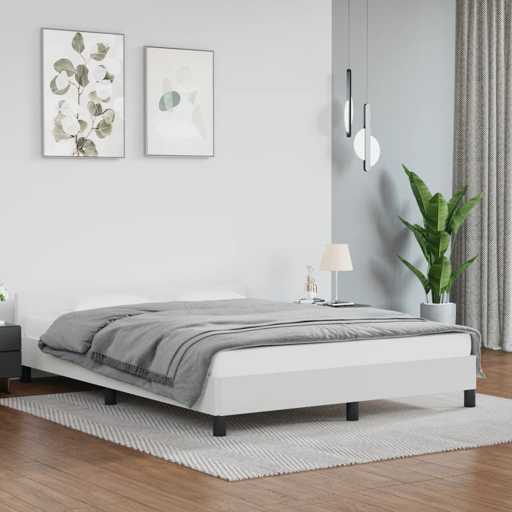 vidaXL Bed Frame with Headboard White 135x190cm Double Faux Leather
