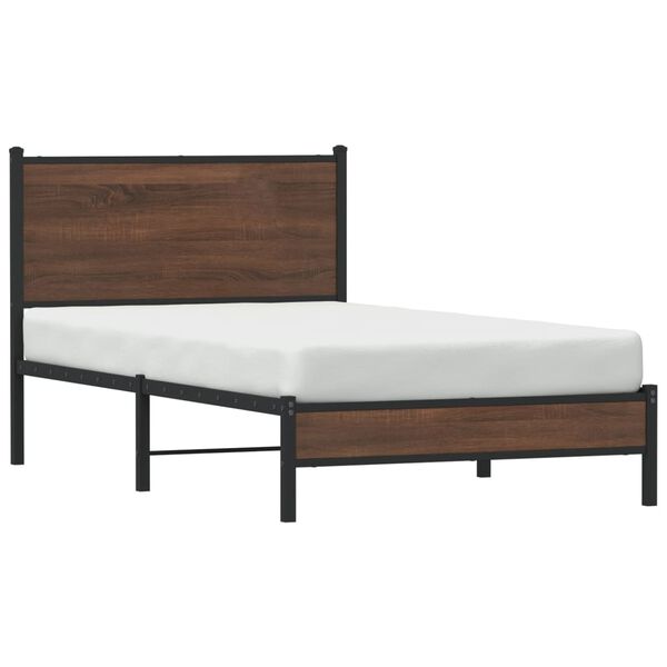 vidaXL Metal Bed Frame without Mattress Brown Oak 107x203 cm