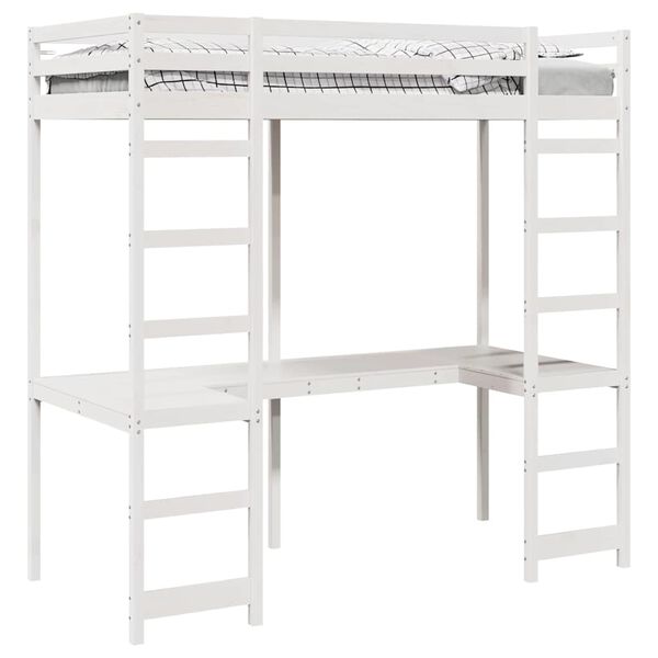 vidaXL Loft Bed Frame White 90 x 200 cm Solid Pine Wood