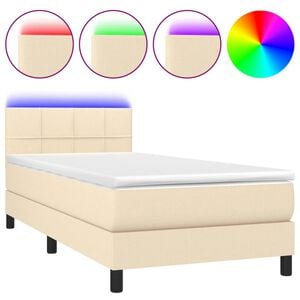 vidaXL Box Spring Bed with Mattress&LED Cream 80x200cm Fabric