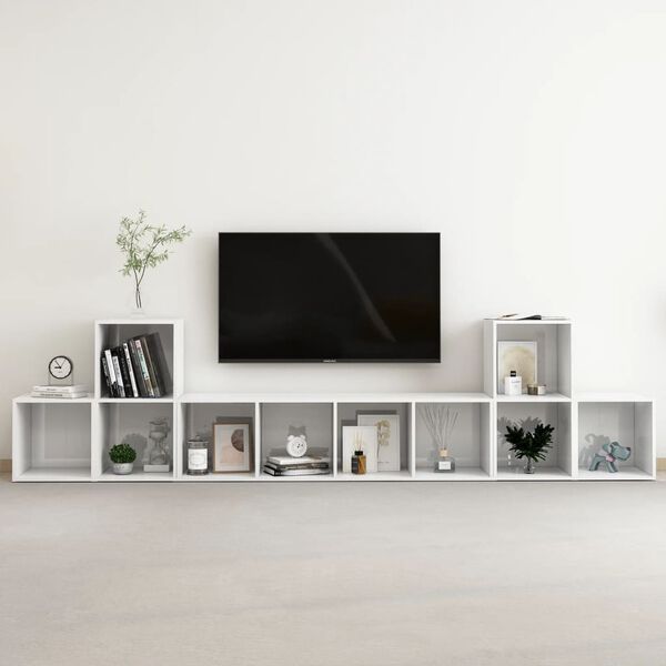 vidaXL 5 Piece TV Cabinet Set High Gloss White Engineered Wood