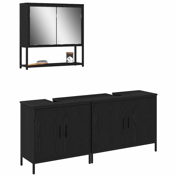 vidaXL Bathroom Furniture Set with Shelf 3 pcs Black Engineered wood