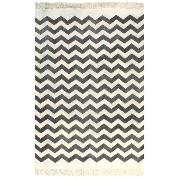 vidaXL Kilim Rug Cotton 160x230 cm with Pattern Black/White