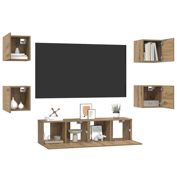 vidaXL TV Cabinet Set Wall-mounted 6 pcs Artisan Oak Engineered Wood