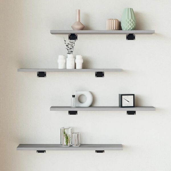 vidaXL Wall Shelves 4 pcs Grey Sonoma 60x10x1.5 cm Engineered Wood