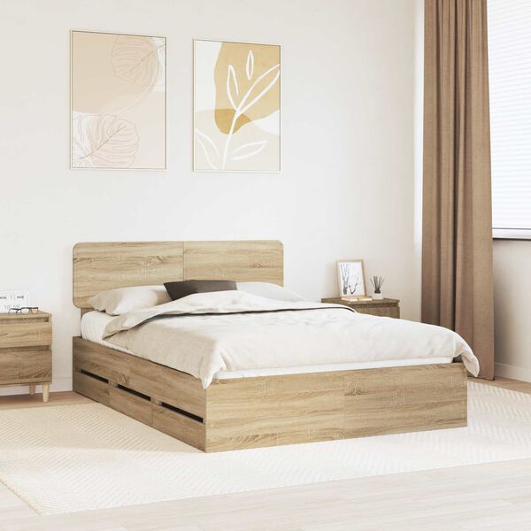 vidaXL Bed Frame with Drawer Sonoma Oak 160 x 200 cm Engineered Wood