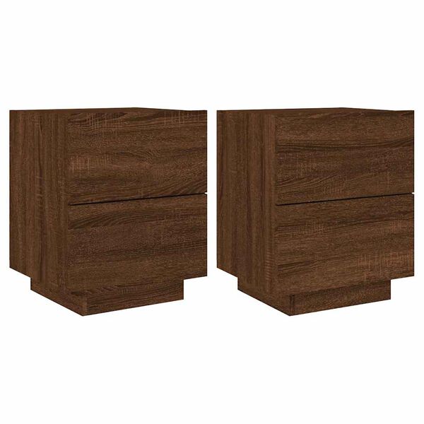 vidaXL Bedside Cabinets with LED Lights 2 pcs Brown Oak Engineered Wood