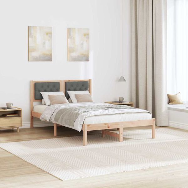 vidaXL Bed Frame with Headboard Dark Grey 135 x 190 cm Solid Pine Wood