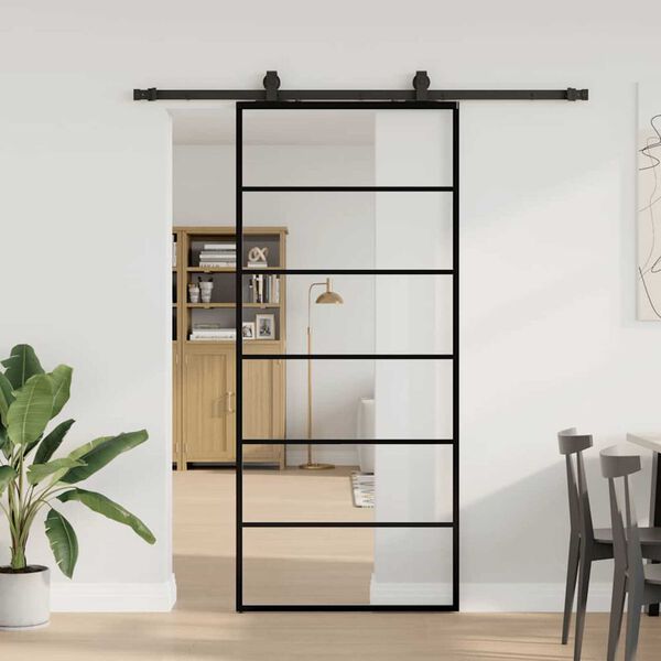 vidaXL Sliding Door with Hardware Set Black 90x205 cm ESG Glass