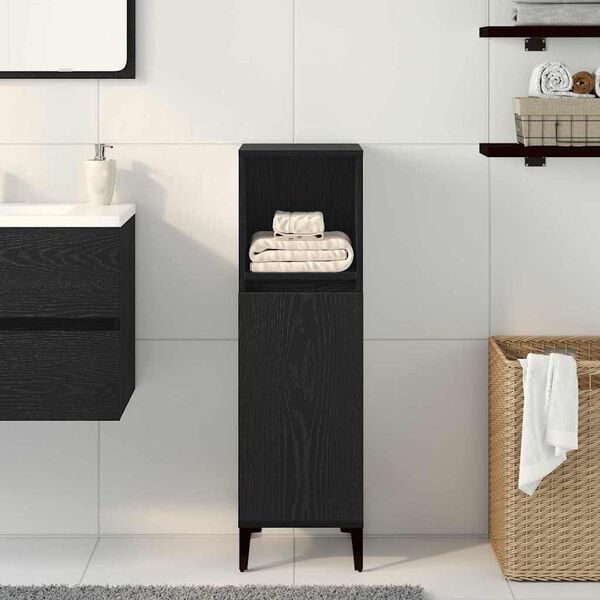 vidaXL Bathroom Cabinet Black Oak 30 x 30 x 100 cm Engineered Wood