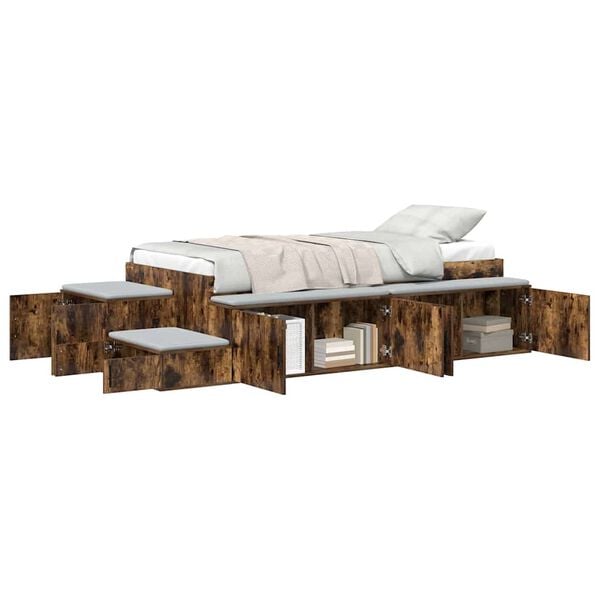 vidaXL Storage Bed Frame with Storage Smoked Oak 80 cm Engineered Wood