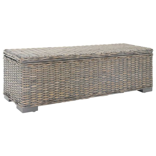 vidaXL Storage Box Grey 110 cm Natural Kubu Rattan & Solid Wood Mahogany