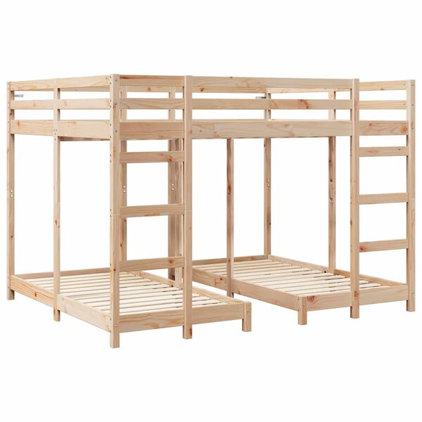 vidaXL Triple Bunk Bed Frame Brown 160 x 200 cm Solid Pine Wood