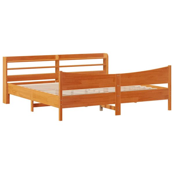vidaXL Bed Frame with Headboard Wax Brown 200x200 cm Solid Wood Pine