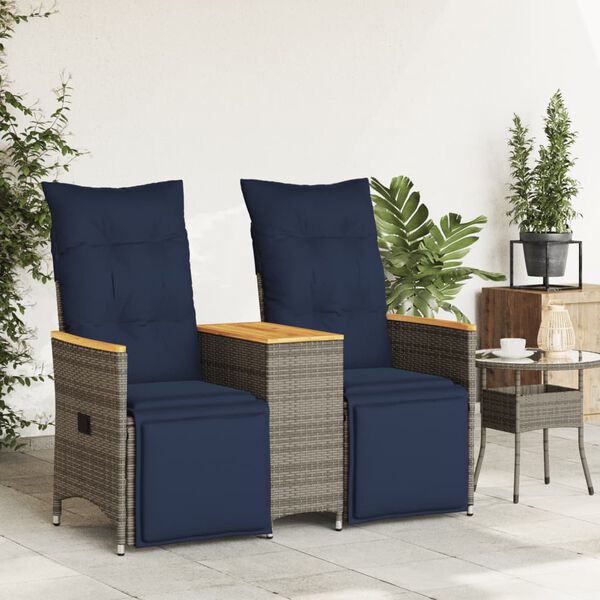 vidaXL Reclining Garden Sofa 2-Seater with Table Grey Poly Rattan