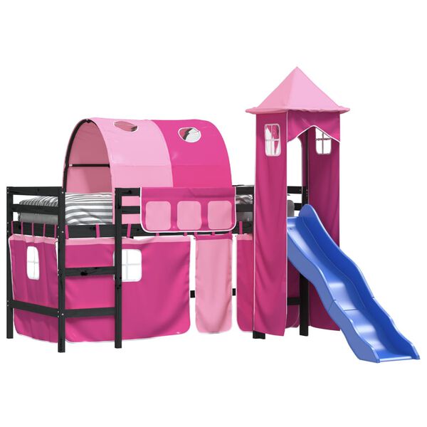 vidaXL Kids' Loft Bed with Tower without Mattress Pink 90x190 cm Single