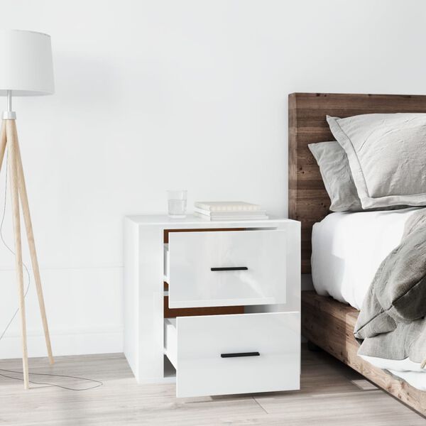 vidaXL Bedside Cabinet High Gloss White 50x39x47 cm