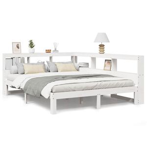 vidaXL Bookcase Bed without Mattress White 150x200 cm King Size Solid Wood Pine