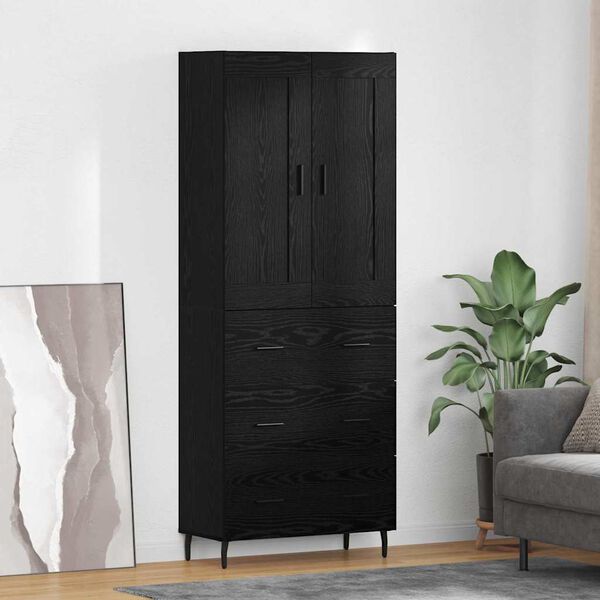 vidaXL Highboard with Drawer 2 pcs Black Oak Engineered Wood and Glass