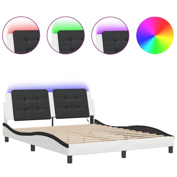 vidaXL Bed Frame with LED without Mattress "Zadar" White and Black 160x200 cm