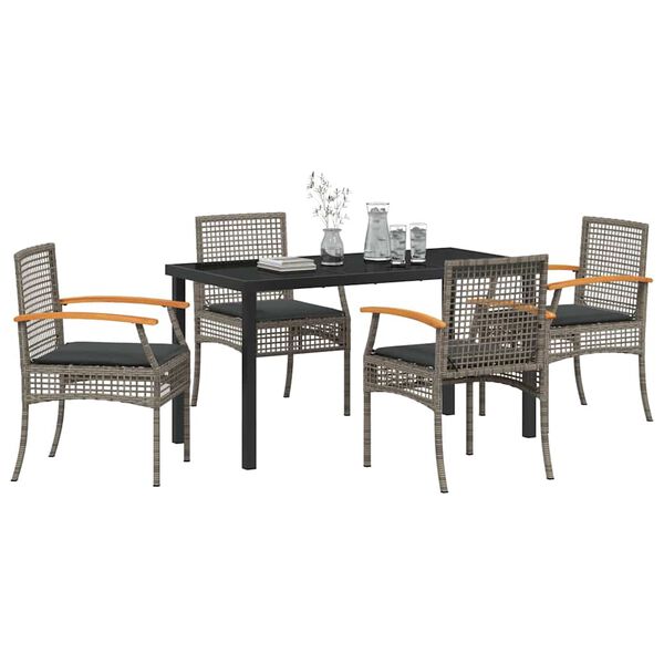 vidaXL Garden Dining Set 5 pcs Grey Poly Rattan