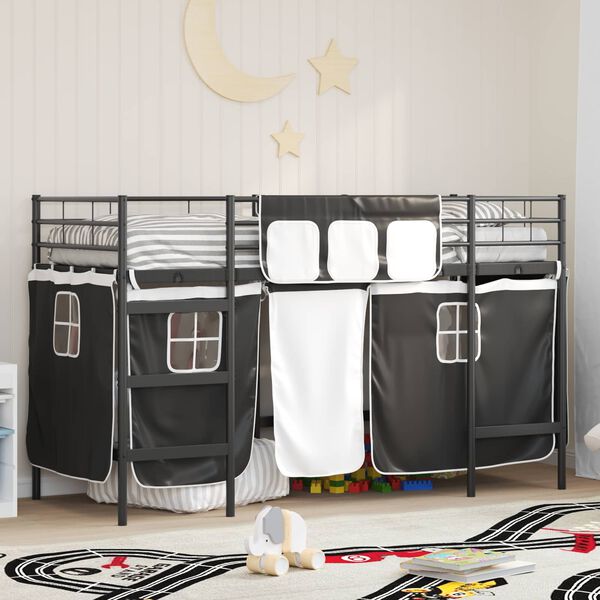 vidaXL Kids'Loft Bed Frame with Curtains Black 90 x 190 cm