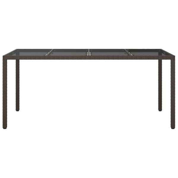 vidaXL Garden Table Brown 190x90x75 cm Tempered Glass and Poly Rattan
