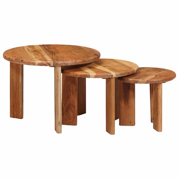 vidaXL Nesting Coffee Tables 3 pcs Brown Solid Acacia Wood