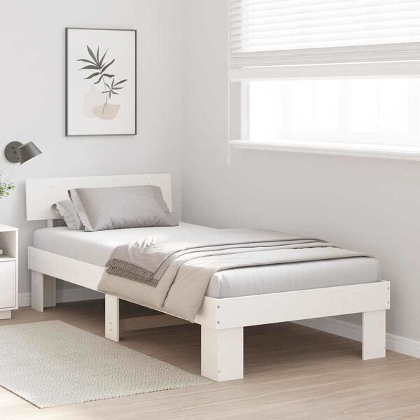 vidaXL Bed Frame with Headboard White 75 x 190 cm Solid Pine Wood