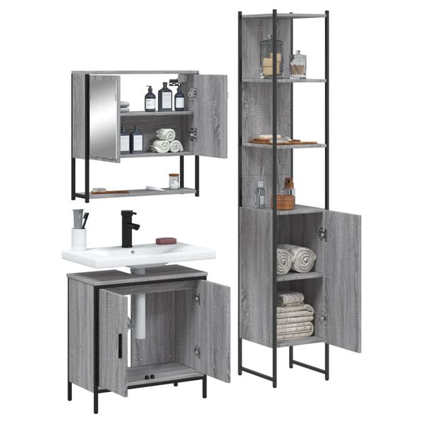 vidaXL 3 Piece Bathroom Furniture Set Grey Sonoma Engineered Wood