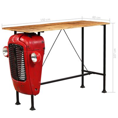 vidaXL Tractor Bar Table Solid Mango Wood Red 60x150x107 cm