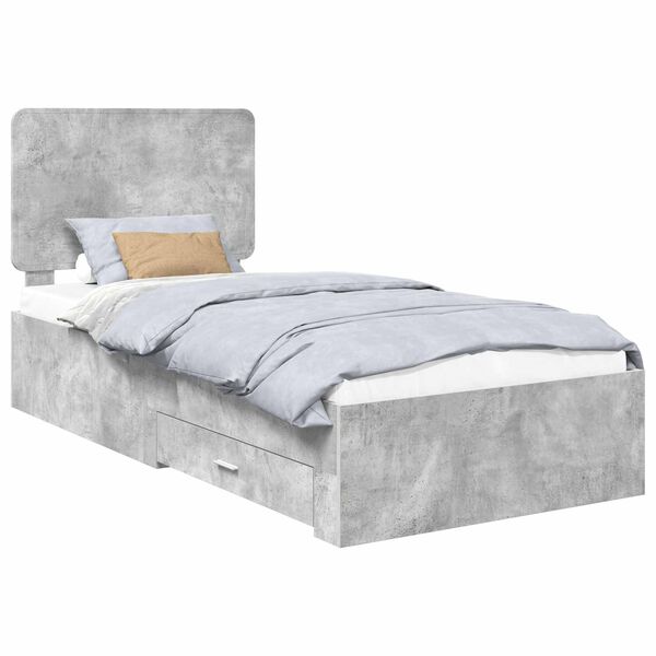 vidaXL Bed Frame with Drawer Concrete Grey 90 x 200 cm Engineered Wood